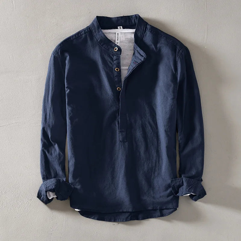 Caleb Linen Mandarin Shirt | Men's Linen Summer Shirt | Breathable Holiday Casual Top UK