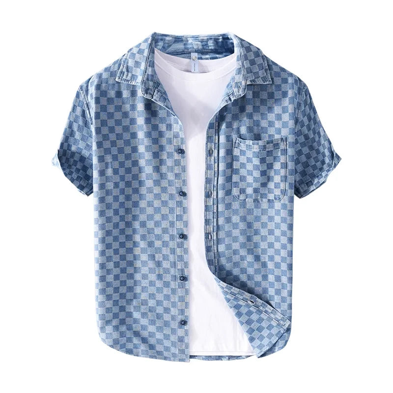 Mason Checkered Denim Shirt | Men's Classic Denim Shirt | Casual Everyday Top UK