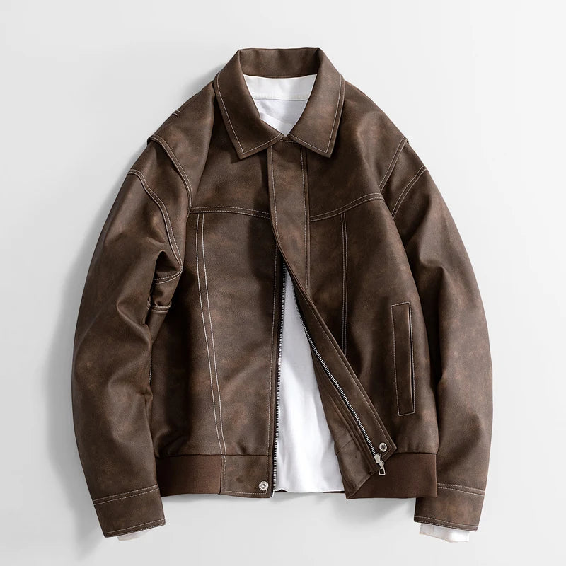 Benson Classic Faux Leather Bomber Jacket | Men's Winter Coat | Brown Dark Grey Green Purple Pink