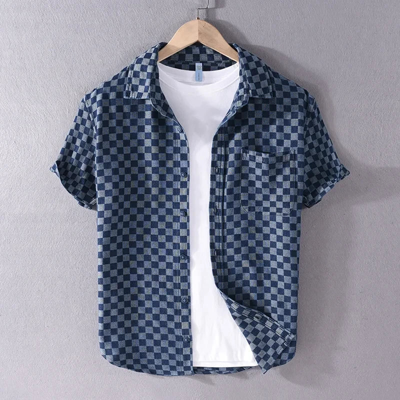 Mason Checkered Denim Shirt | Men's Classic Denim Shirt | Casual Everyday Top UK
