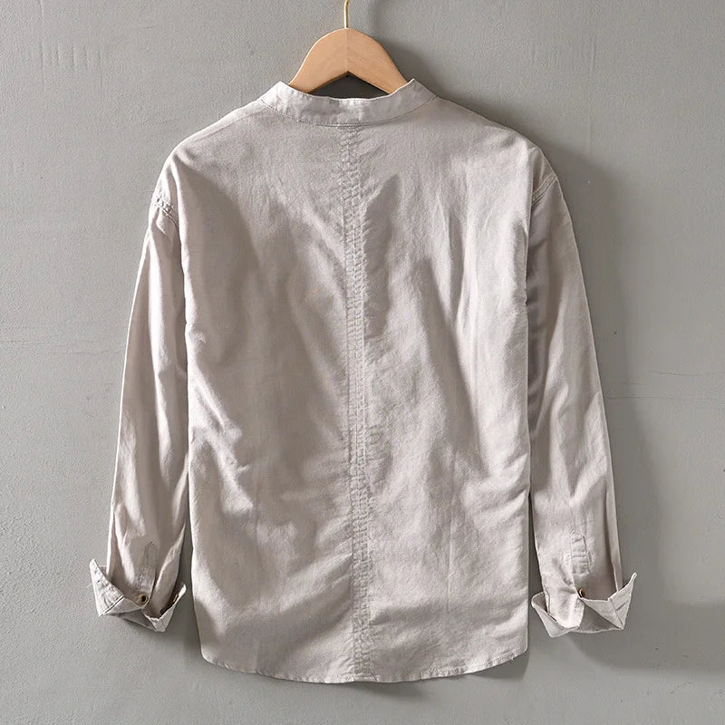 Caleb Linen Mandarin Shirt | Men's Linen Summer Shirt | Breathable Holiday Casual Top UK