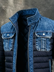 Men's Hybrid Quilted Denim Jacket Warm Winter Coat | Padded Classic Denim Outerwear