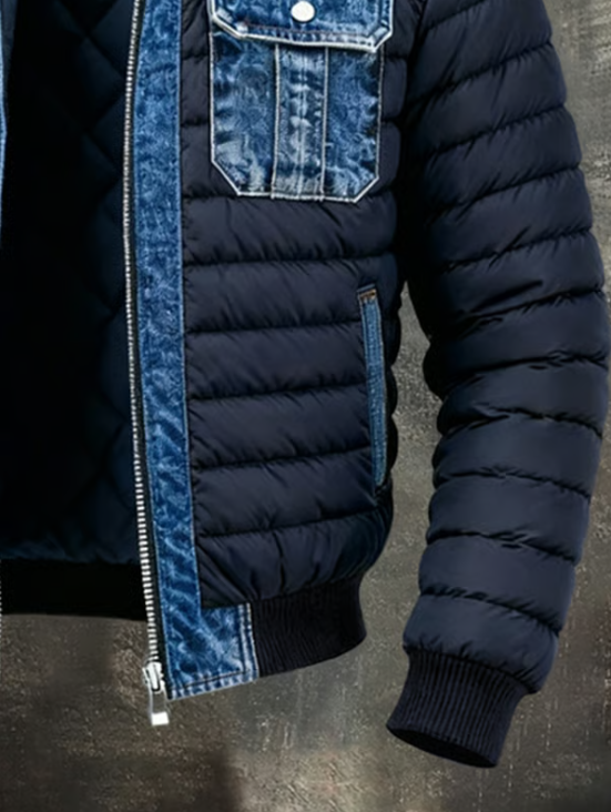 Men's Hybrid Quilted Denim Jacket Warm Winter Coat | Padded Classic Denim Outerwear