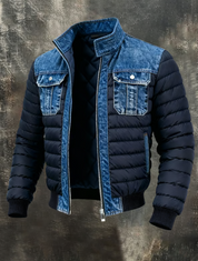 Men's Hybrid Quilted Denim Jacket Warm Winter Coat | Padded Classic Denim Outerwear