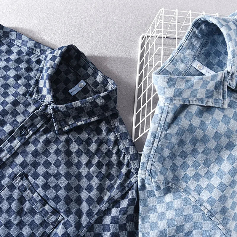 Mason Checkered Denim Shirt | Men's Classic Denim Shirt | Casual Everyday Top UK