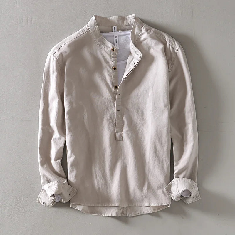 Caleb Linen Mandarin Shirt | Men's Linen Summer Shirt | Breathable Holiday Casual Top UK
