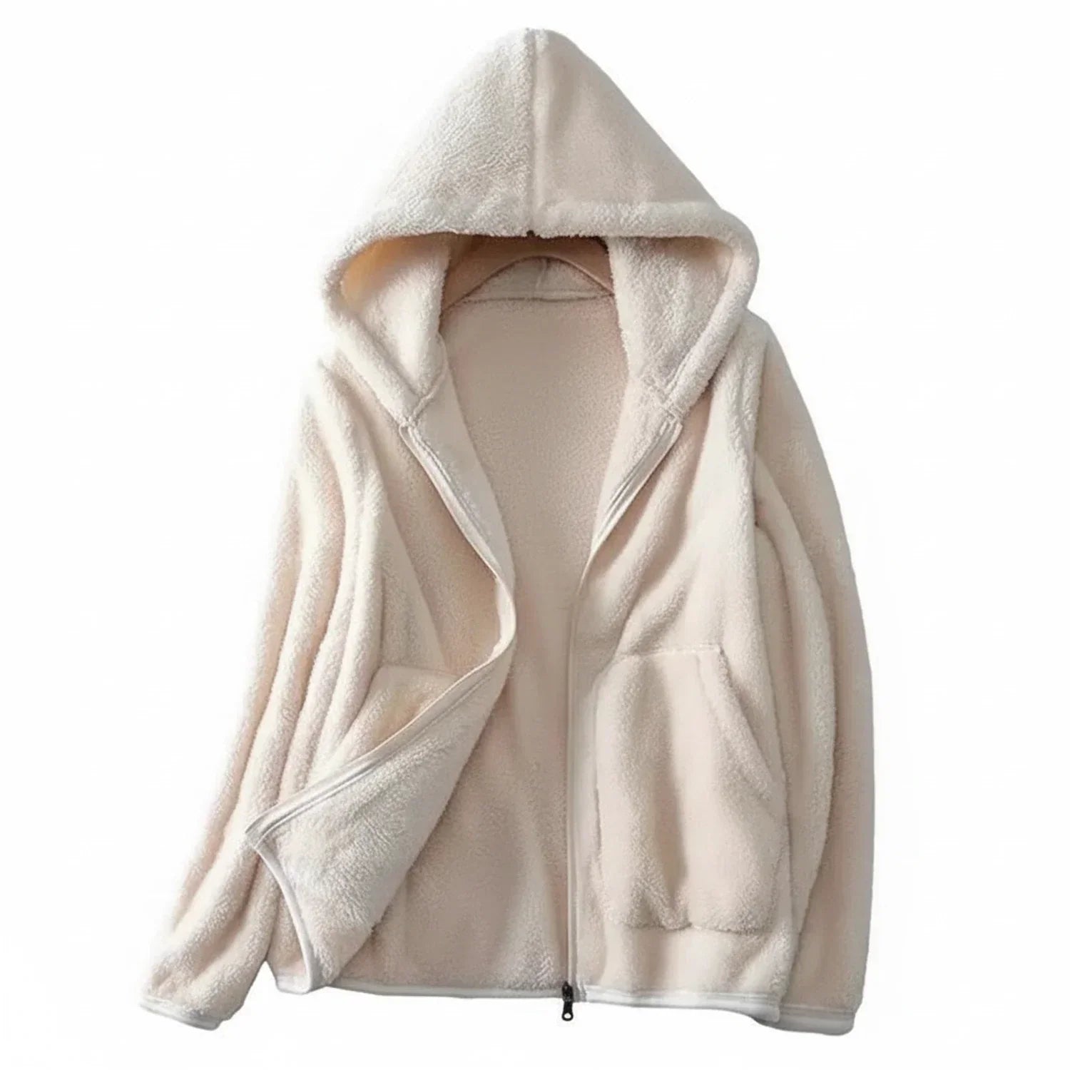 Sofia Hooded Fleece Jacket Women's Curly Pile Full Zip Relaxed Layering Side Pockets Outerwear