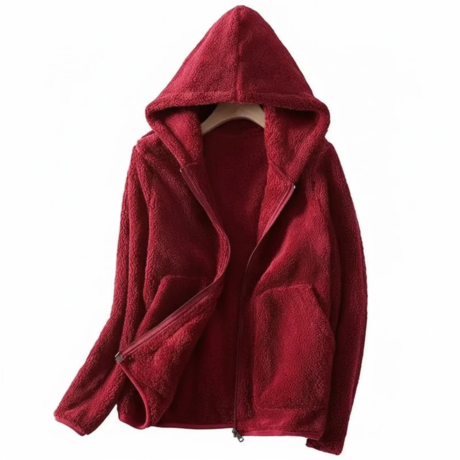 Sofia Hooded Fleece Jacket Women's Curly Pile Full Zip Relaxed Layering Side Pockets Outerwear