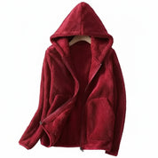 Sofia Hooded Fleece Jacket Women's Curly Pile Full Zip Relaxed Layering Side Pockets Outerwear