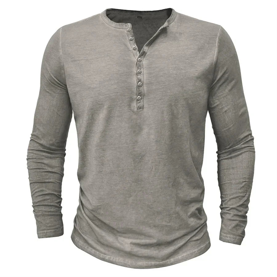 Men's Henley Sweatshirt Button Placket Long Sleeve | Cosy Comfort Loungewear Top