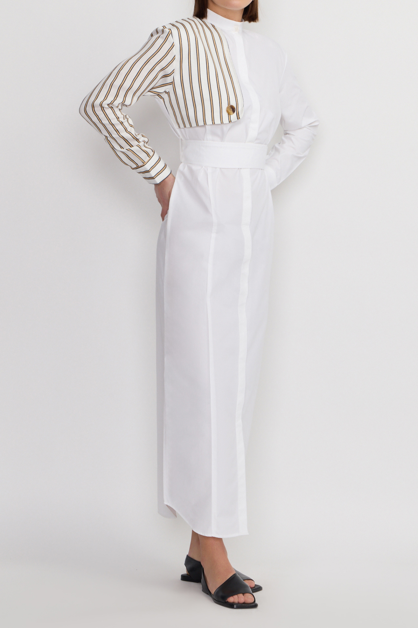 Hans Striped Poplin Asymmetric Maxi Shirt Dress | Dress | Women White Stripe