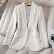 Women's Classic Fit Plaid Blazer – Elegant Tailored Winter Jacket Smart Casual Outerwear