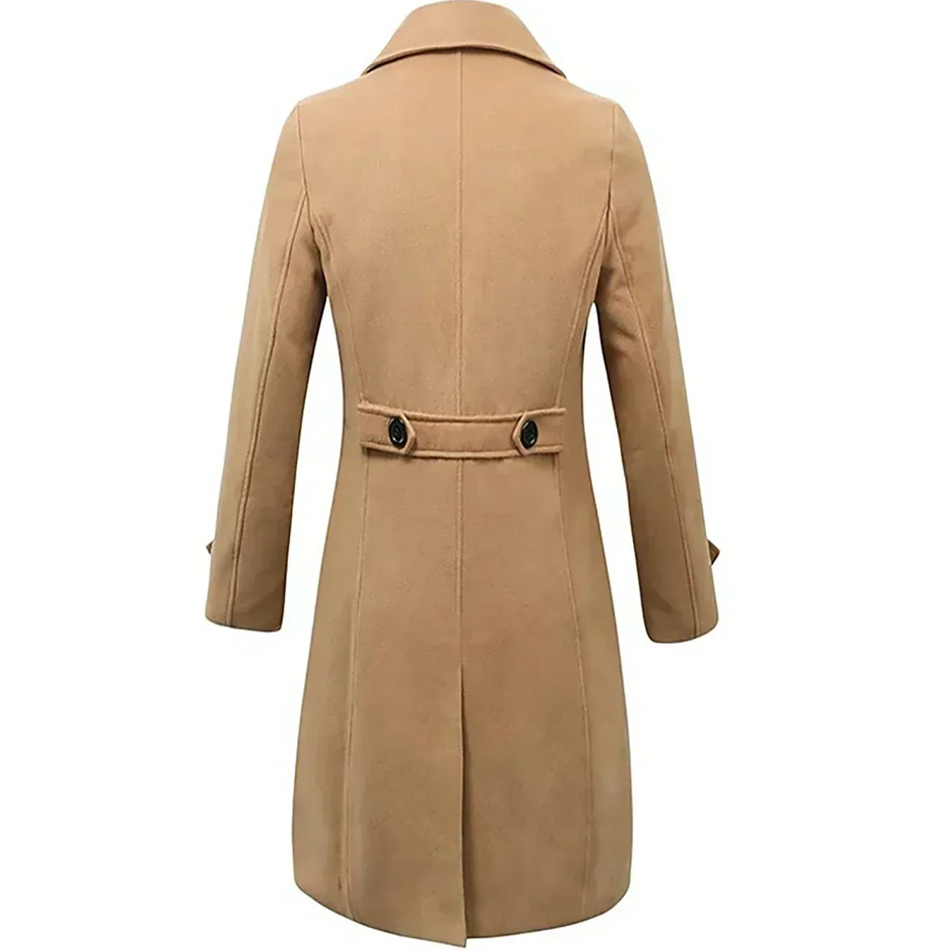 Men's Wool Trench Coat Double-Breasted Belted Mid-Length Overcoat Smart Casual