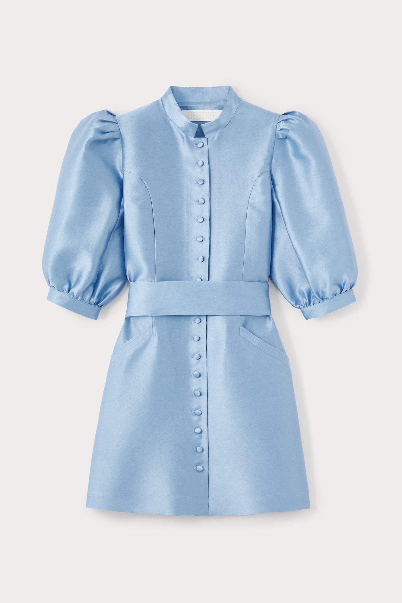 Amoako Satin Puff-Sleeve Mini Dress | Dress | Women Dramatic Niagara Blue