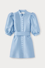 Amoako Satin Puff-Sleeve Mini Dress | Dress | Women Dramatic Niagara Blue