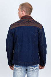 Aztec Denim Jacket | Men's Jacket | Men Aztec Embroidered Denim Jacket Indigo