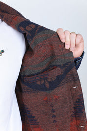Aztec Denim Jacket | Men's Ethnic Pattern Denim Coat | Indigo Dark Indigo