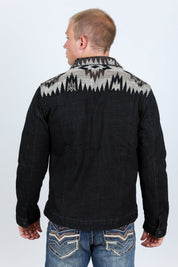 Aztec Denim Jacket | Men's Ethnic Pattern Denim Coat | Indigo Dark Indigo