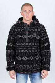 Aztec Sherpa Hooded Pullover | Men's Jumper | Men Aztec Sherpa Hooded Pullover Burgundy Cream Black Navy