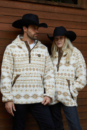 Aztec Sherpa Pullover | Men's Jumper | Men Aztec Sherpa Fleece Burgundy Cream Black Navy
