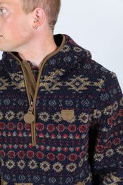 Aztec Sherpa Pullover | Men's Jumper | Men Aztec Sherpa Fleece Burgundy Cream Black Navy