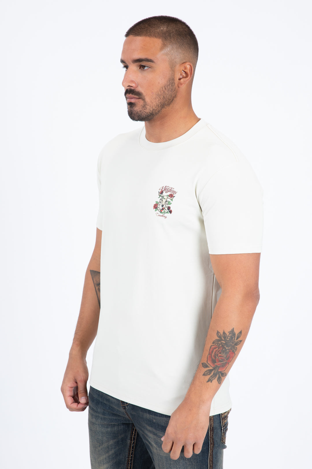 Western Skull Horseshoe Graphic Tee | T-Shirt | Men's Cotton Beige Western Print