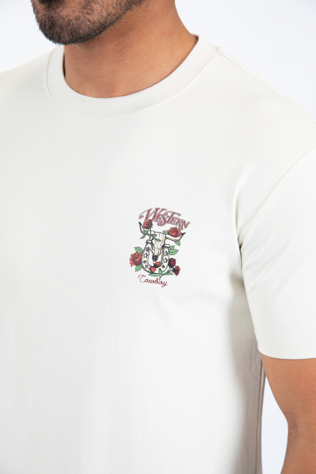 Western Skull Horseshoe Graphic Tee | T-Shirt | Men's Cotton Beige Western Print