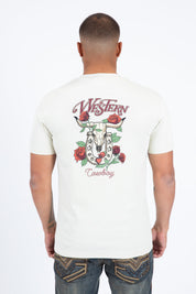 Western Skull Horseshoe Graphic Tee | T-Shirt | Men's Cotton Beige Western Print