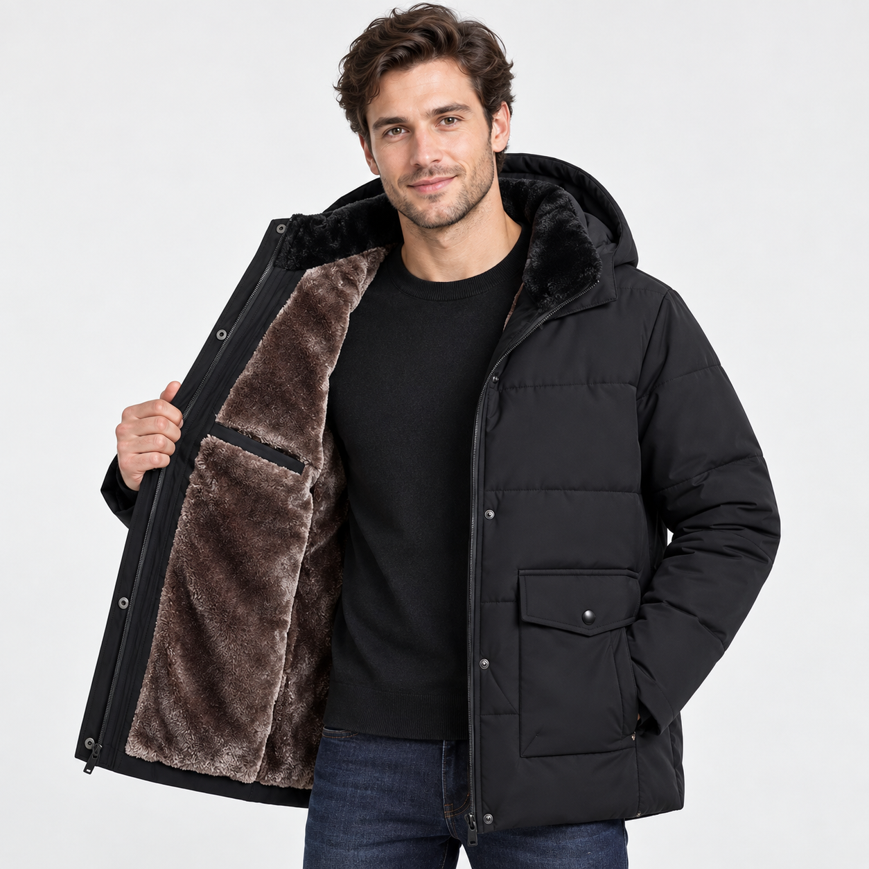 Men's Thickened Hooded Padded Coat – Warm Quilted Winter Outerwear | Insulated Zip-Up Jacket | Grey Black Blue | S–2XL