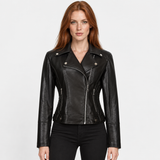 Women's Slim Fit Biker Jacket – Zip-Up Street Fashion Winter Coat | Black Milky Burgundy Green | S–2XL
