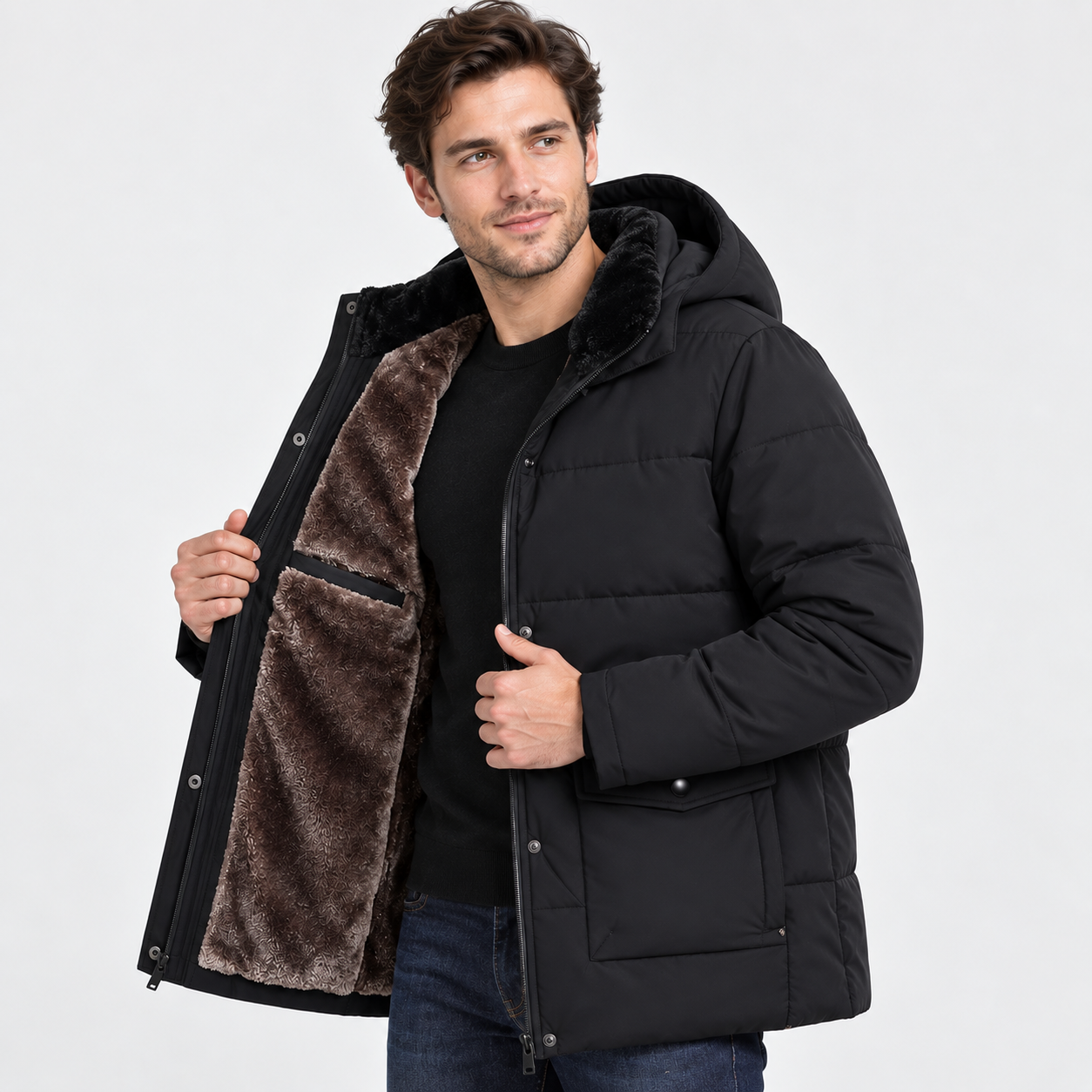 Men's Thickened Hooded Padded Coat – Warm Quilted Winter Outerwear | Insulated Zip-Up Jacket | Grey Black Blue | S–2XL