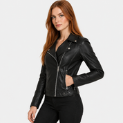 Women's Slim Fit Biker Jacket – Zip-Up Street Fashion Winter Coat | Black Milky Burgundy Green | S–2XL