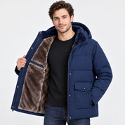 Men's Thickened Hooded Padded Coat – Warm Quilted Winter Outerwear | Insulated Zip-Up Jacket | Grey Black Blue | S–2XL