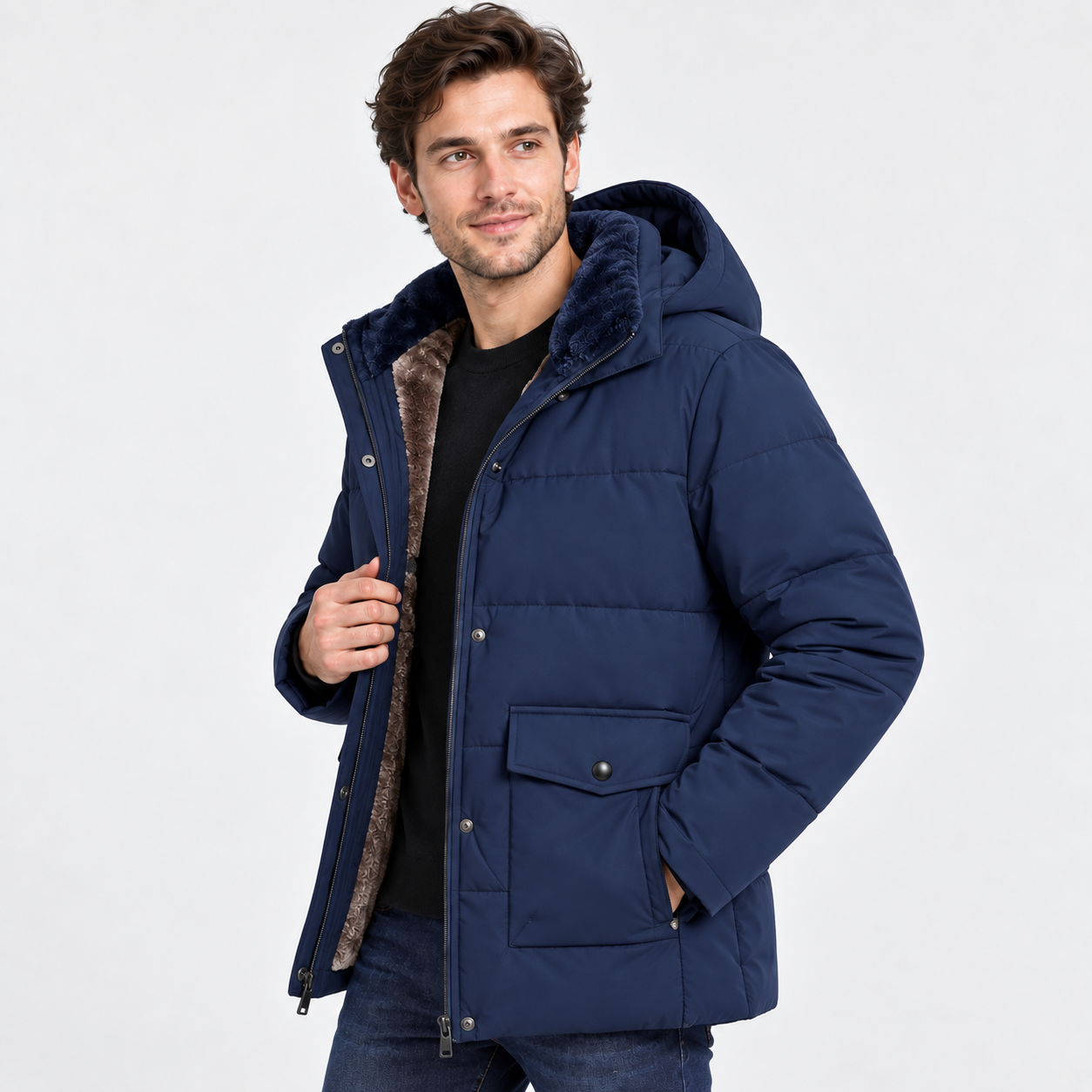 Men's Thickened Hooded Padded Coat – Warm Quilted Winter Outerwear | Insulated Zip-Up Jacket | Grey Black Blue | S–2XL