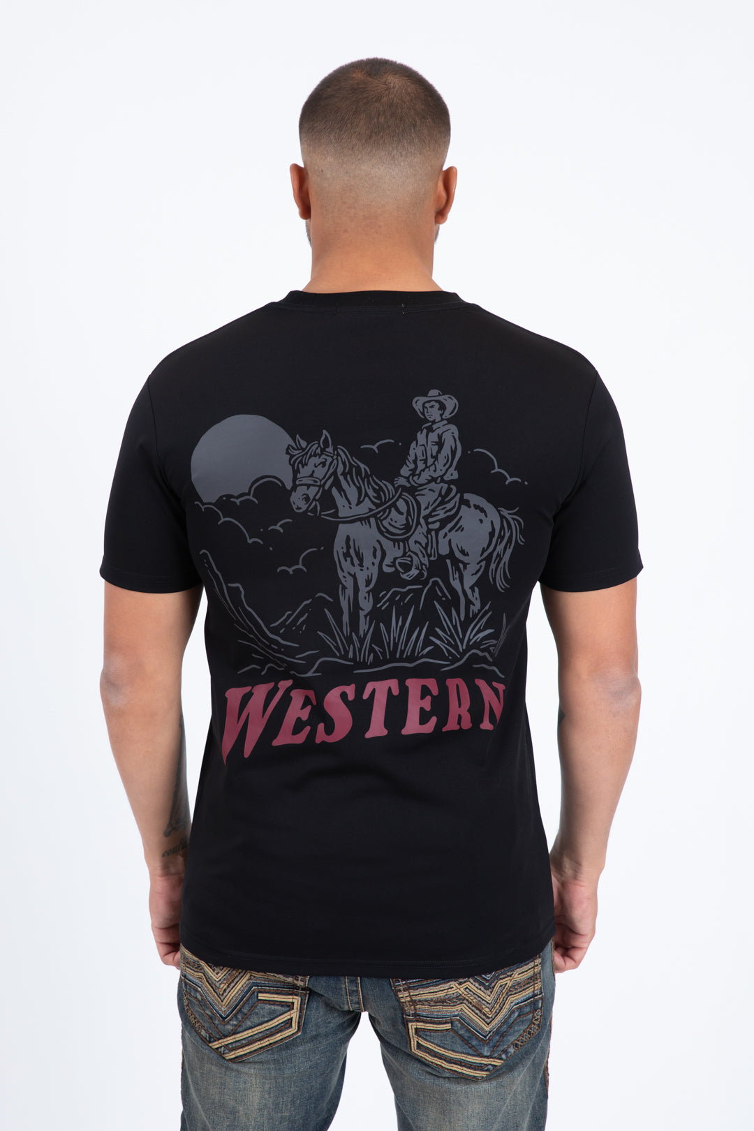 Western Cowboy Rider Graphic Tee | T-Shirt | Men's Cotton Black Western Print
