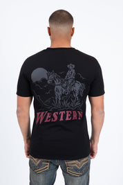 Western Cowboy Rider Graphic Tee | T-Shirt | Men's Cotton Black Western Print