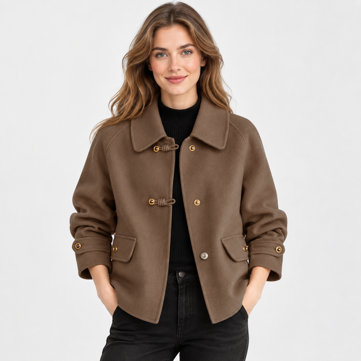 Women's Tweed Pea Coat – Peter Pan Collar Pearl Button Winter Jacket | 5 Colours | S–2XL