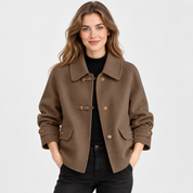 Women's Tweed Pea Coat – Peter Pan Collar Pearl Button Winter Jacket | 5 Colours | S–2XL