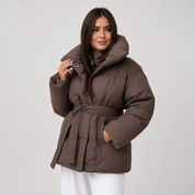Belted Puffer Coat | Women's Stand Collar Winter Jacket | Women's Padded Black Coffee Brown Beige