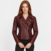 Women's Slim Fit Biker Jacket – Zip-Up Street Fashion Winter Coat | Black Milky Burgundy Green | S–2XL