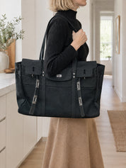Lucienne Canvas Tote Bag – Premium Structured Handbag with Flap Detail and Gold Hardware