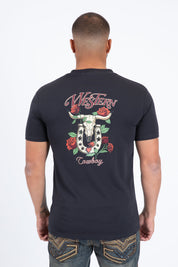 Western Skull Horseshoe Graphic Tee | T-Shirt | Men's Cotton Charcoal Western Print