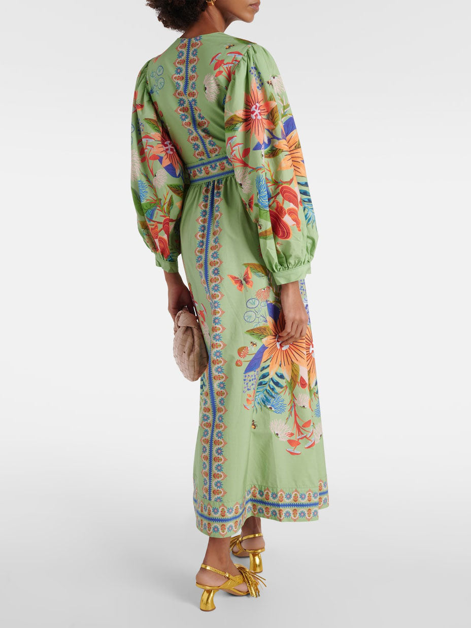 Delicate Floral V-Neck Single Breasted Midi Dress | Women's Floral Print Midi Dress | Feminine Boho Dress UK
