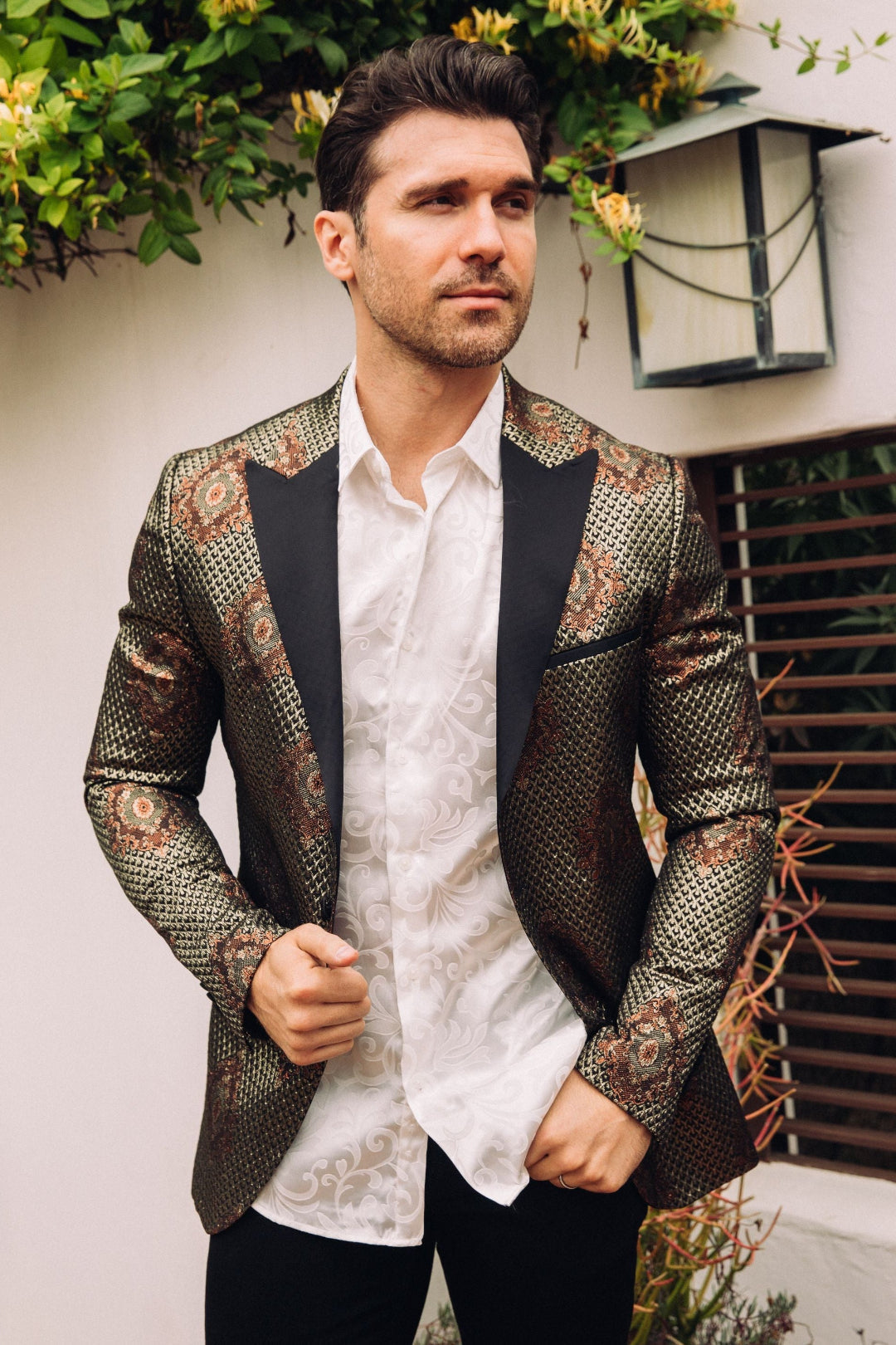 Double Button Woven Print Blazer | Blazer | Men's Dark Blue Black Burgundy Woven