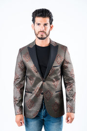 Double Button Woven Print Blazer | Blazer | Men's Dark Blue Black Burgundy Woven