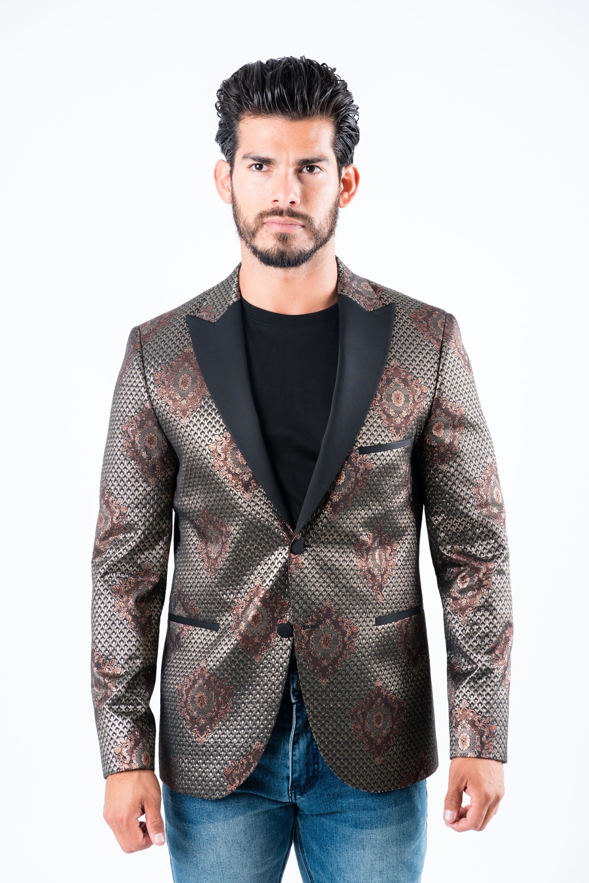 Double Button Woven Print Blazer | Blazer | Men's Dark Blue Black Burgundy Woven