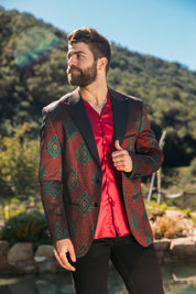 Double Button Woven Print Blazer | Blazer | Men's Dark Blue Black Burgundy Woven