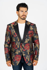 Double Button Woven Print Blazer | Blazer | Men's Dark Blue Black Burgundy Woven