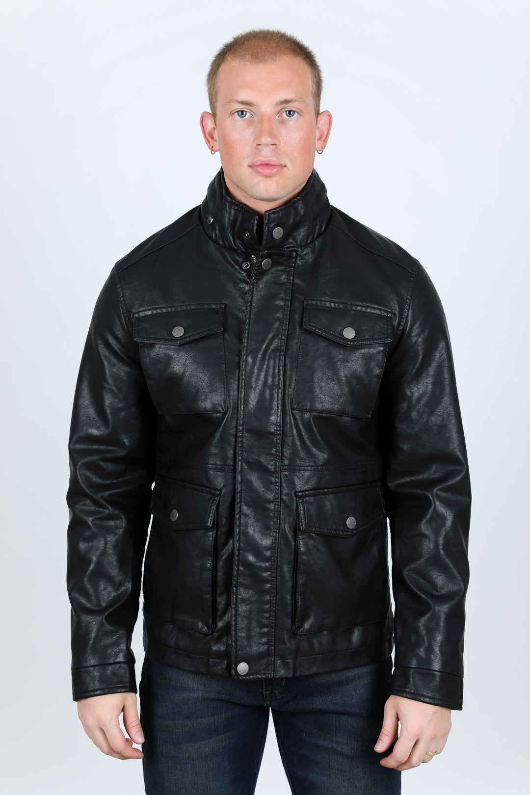 Faux Leather Biker Jacket | Men's Jacket | Men Faux Leather Biker Black Brown
