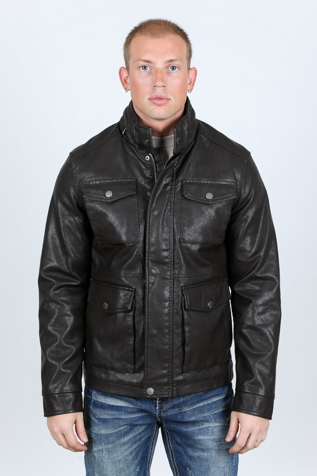 Faux Leather Biker Jacket | Men's Jacket | Men Faux Leather Biker Black Brown